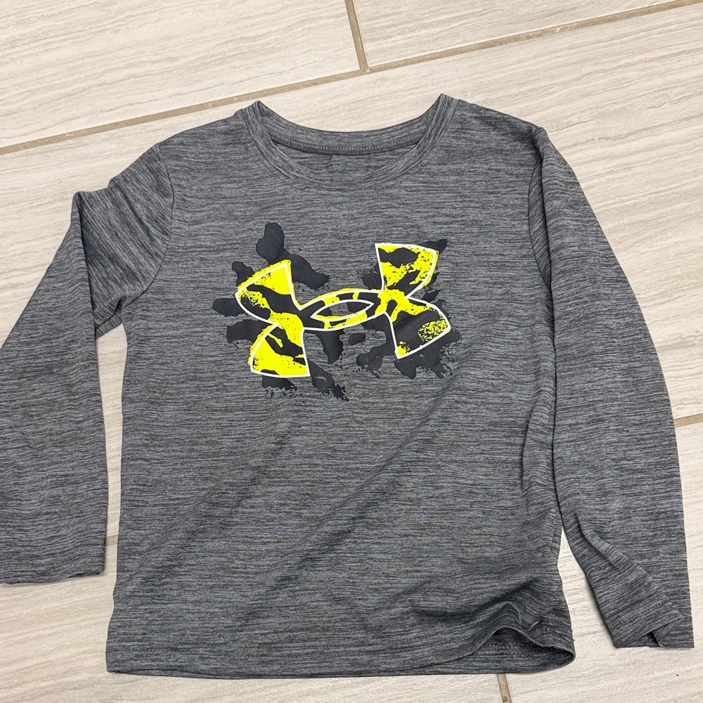 Under Armour Kids Charcoal and Neon Yellow Long Sleeve Tee